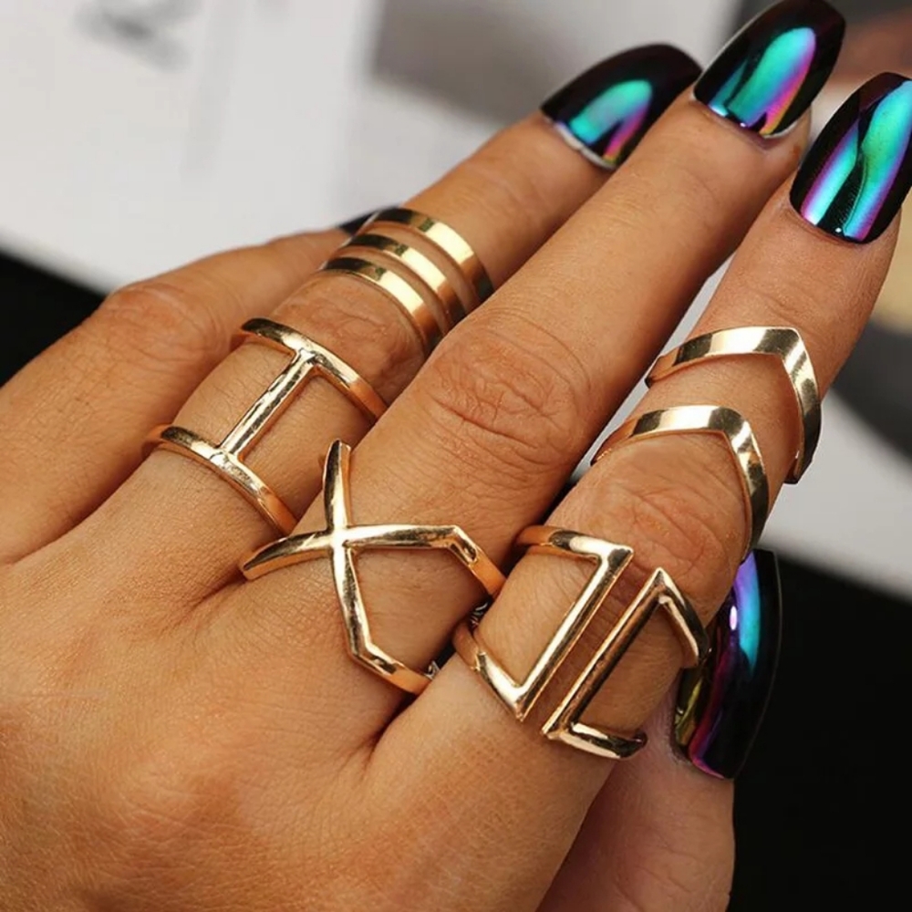 !NEW 5 pc V-Shape Geometric Joint Midi Knuckle Ring Set - Picture 2 of 13